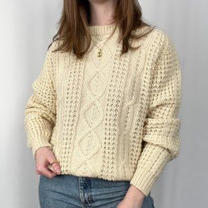 Vintage Aran Cable Knit Made in Ireland Oversized Fisherman Celtic Crew Sweater